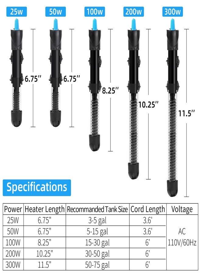 AQUANEAT سخان حوض السمك من أكوانيت، سخان حوض سمك بقوة 50 واط، ترموستات مياه غاطس قابل للتعديل مع ميزان حرارة - Image 2